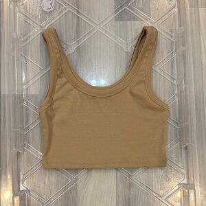 Ribbed Tank Crop Top - Beige